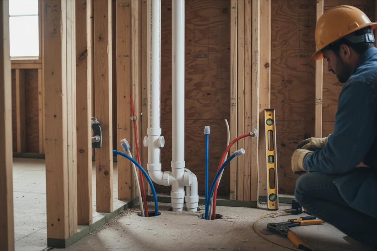 Drain and supply rough-in during Drain Cleaning in Herndon